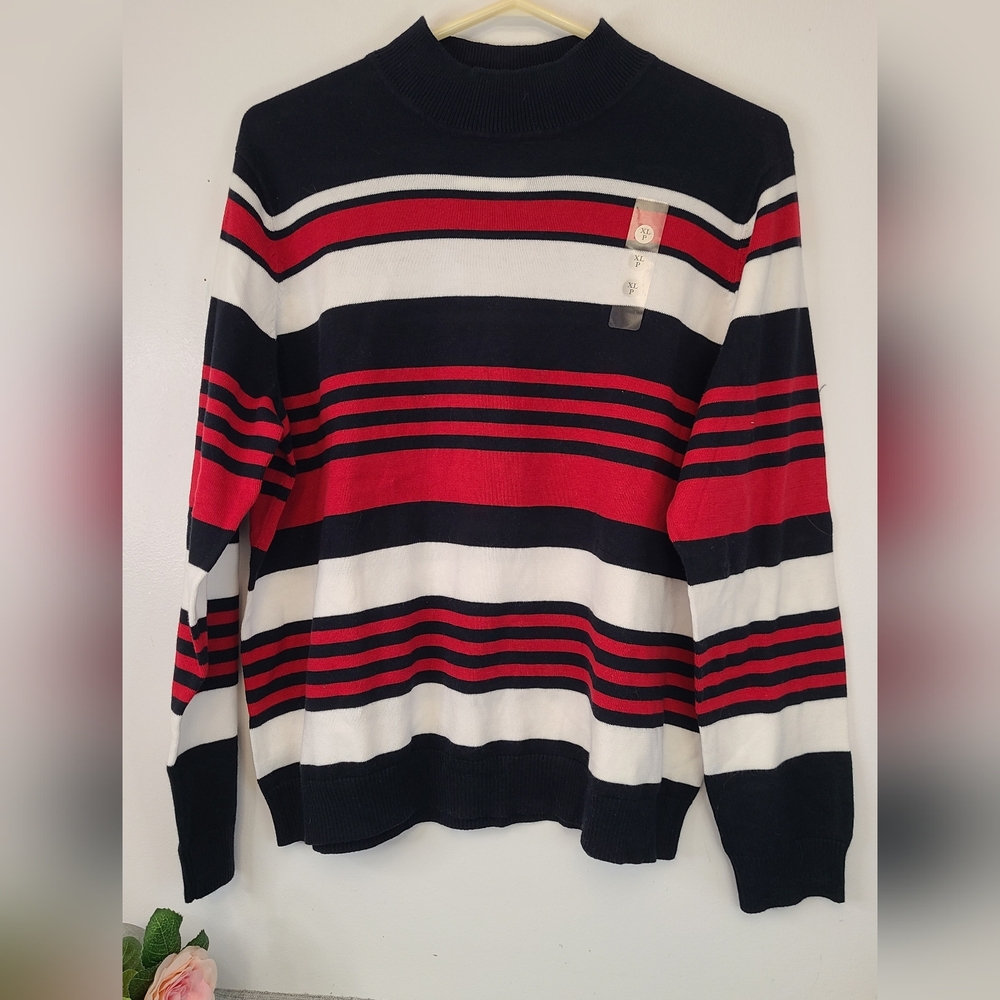 NWT Northern Reflections Sweater size XL Knit‎ Striped, Cotton, Cardinal Pattern